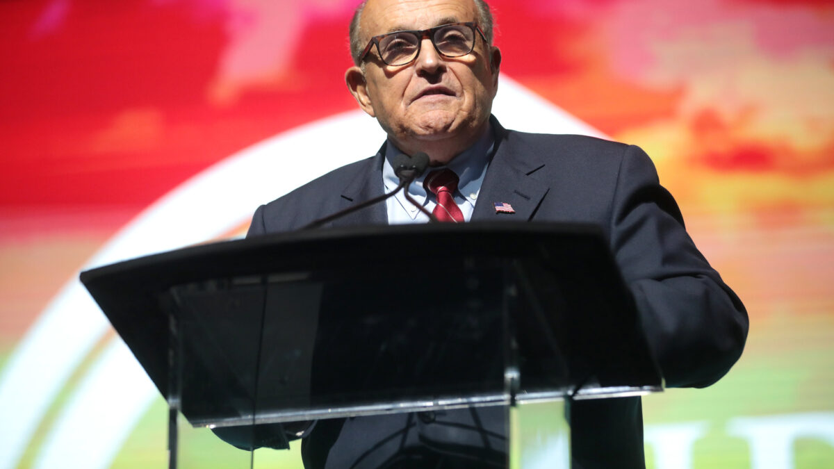 Former Mayor Rudy Giuliani speaking with attendees at the 2019 Student Action Summit hosted by Turning Point USA at the Palm Beach County Convention Center in West Palm Beach, Florida.