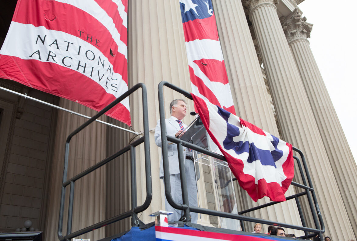 NARA Archivist David Ferriero speaks in front of a crowd