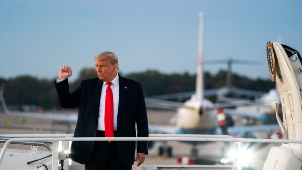 Trump pumps his first before boarding Air Force One