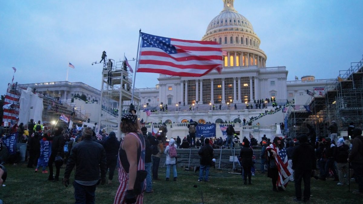 Scene of the Capitol insurrection at dusk