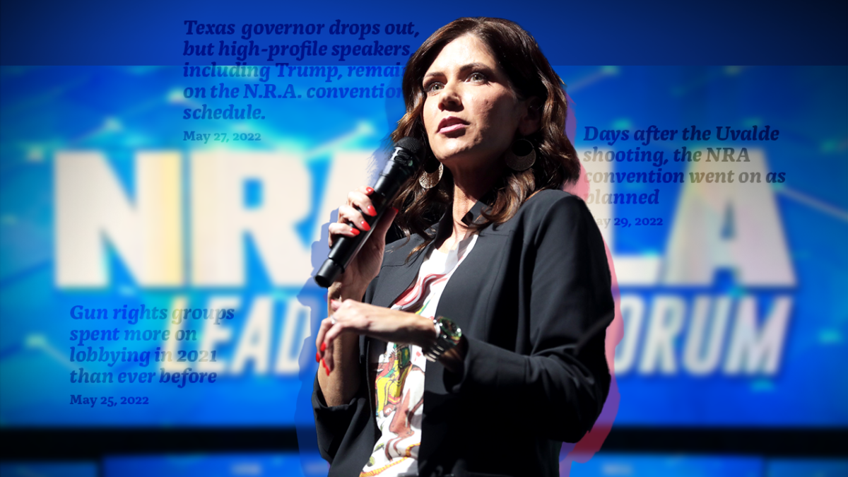Kristi Noem in front of NRA-ILA Leadership Forum backdrop