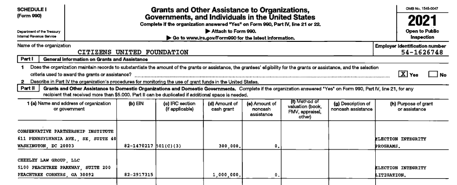 Citizens United Foundation 2021 tax return