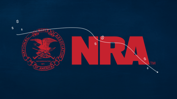 NRA with arrow pointing down and floating dollar signs