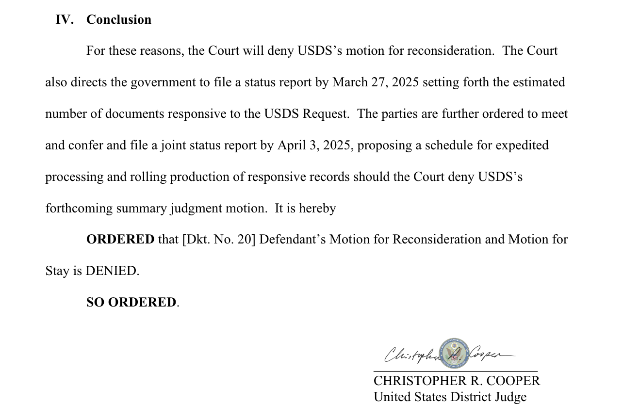 Judge's ruling on the motion to reconsider