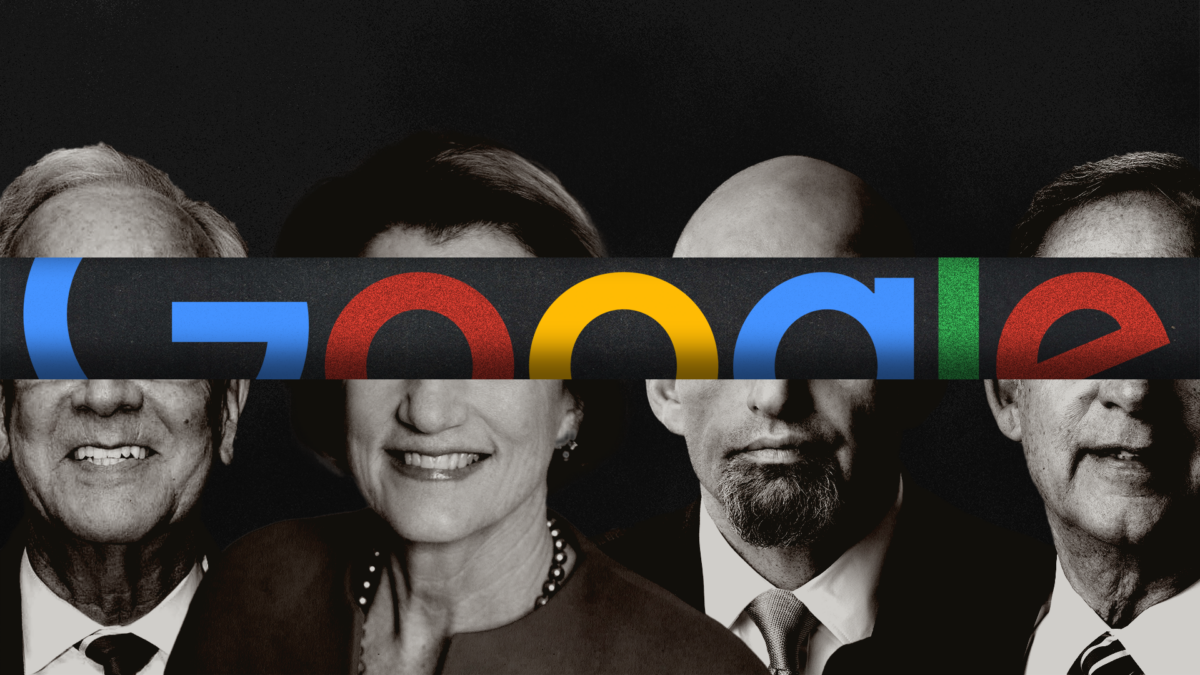 Google logo over four senators