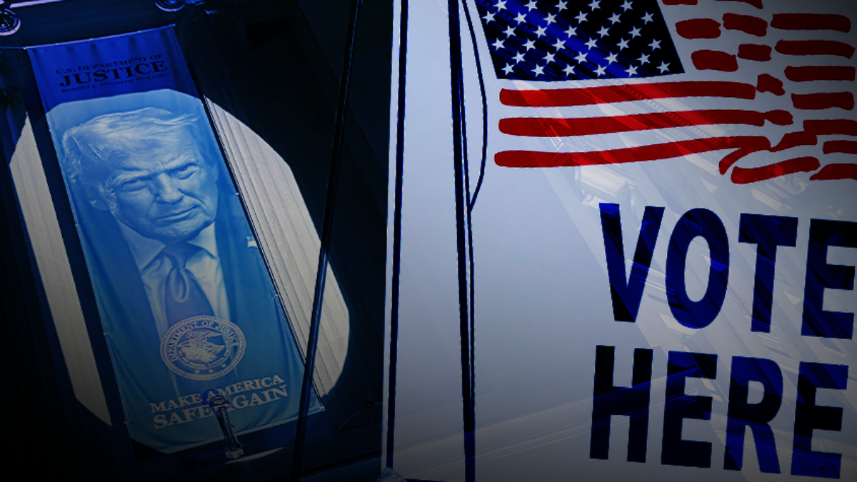 Trump DOJ and Vote here sign