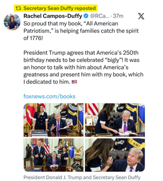 Image of Sean Duffy's repost of Rachel Campos-Duffy's book promotional post