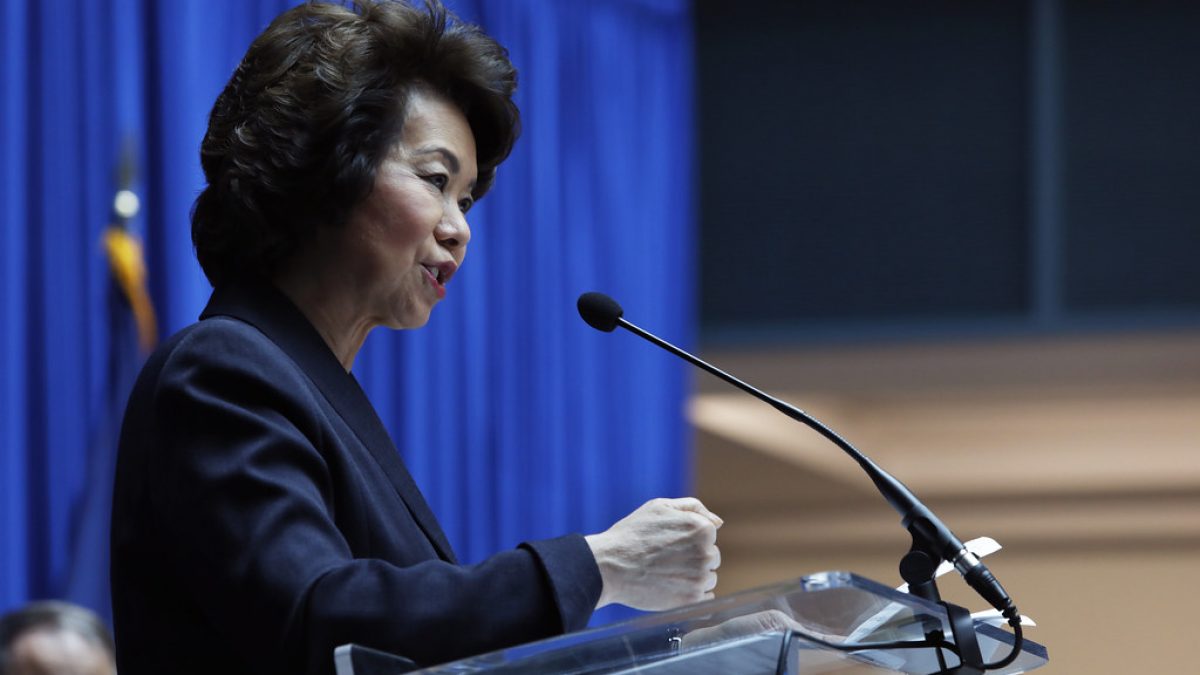 Elaine Chao speaks at a podium